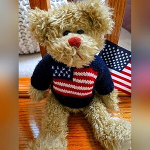 TY Patriotic Teddy Bear with Flag Sweater